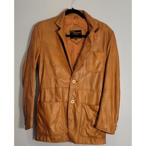 Vintage 80s 90s Brown Leather Blazer Jacket Classic Tailored Minimalist Size 36